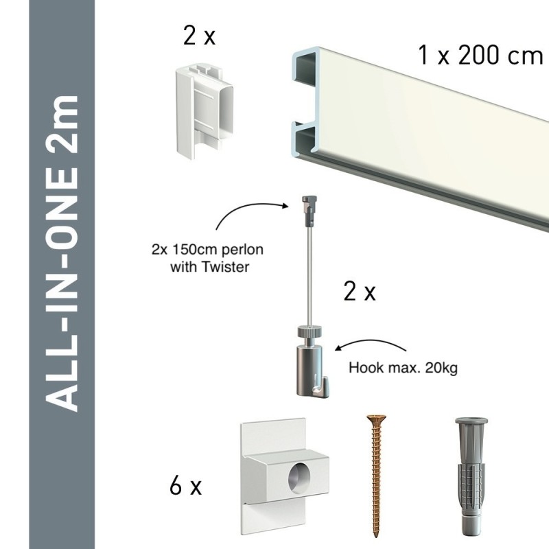 Artiteq Click Rail Set in white 200cm - 20kg