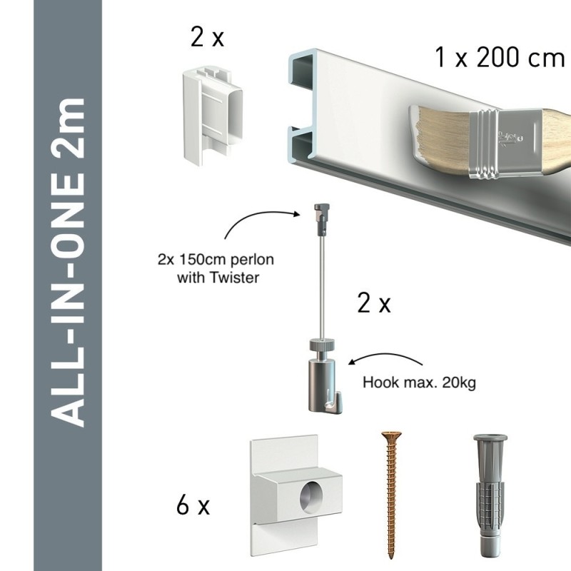 Artiteq Click Rail white Primer Set 200cm - 20kg